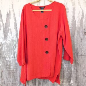 Ali Miles Crinkle Large Button Orange Tunic Top Women's 2XL LagenLook